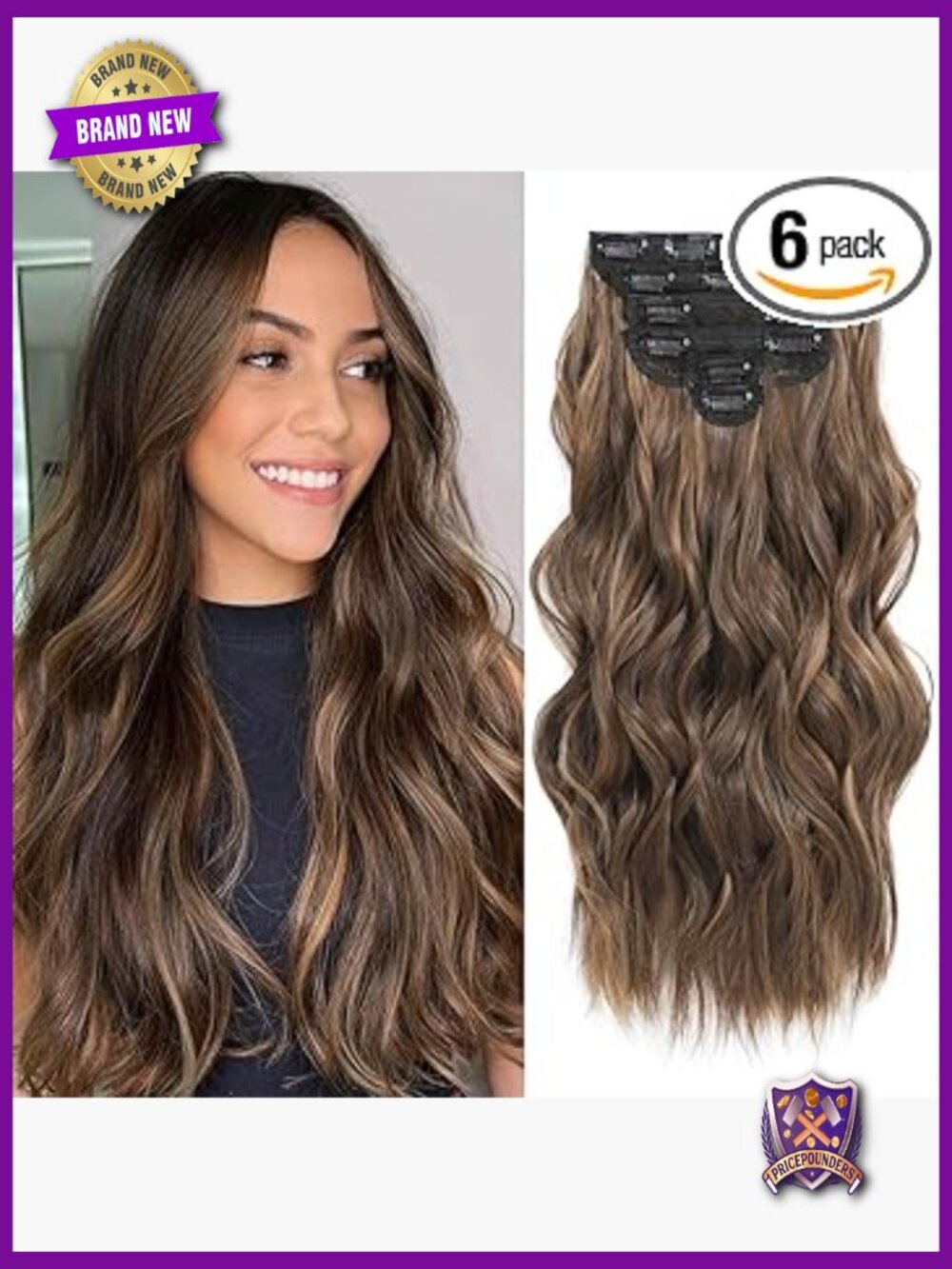 20" Long Wavy Clip In Hair Extensions Synthetic 6pcs Thick Hairpieces